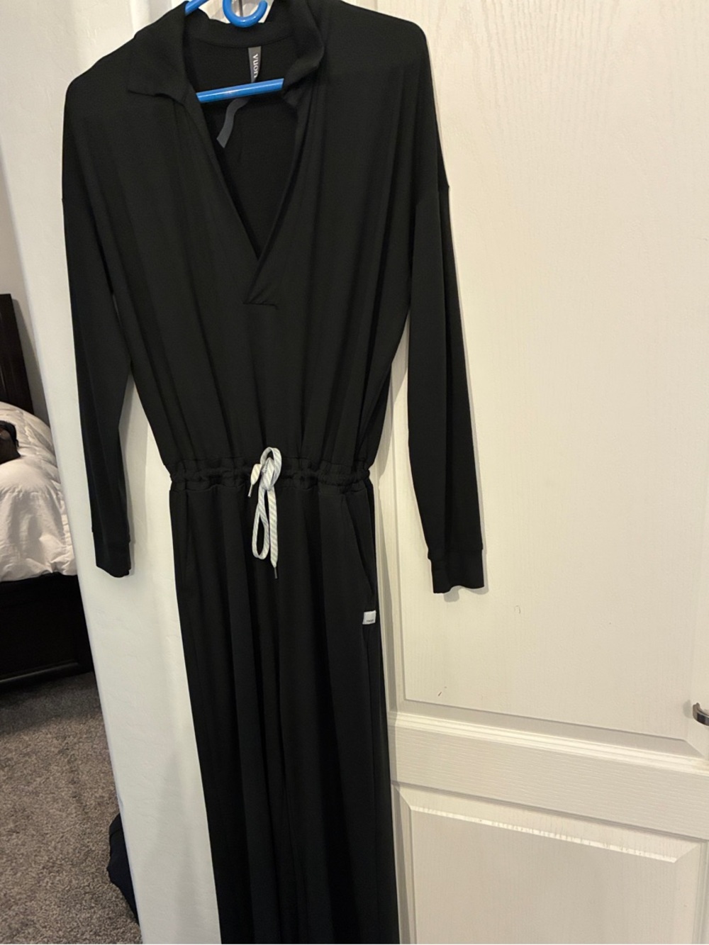 Vuori Black Long-Sleeve Jumpsuit with White Drawcord